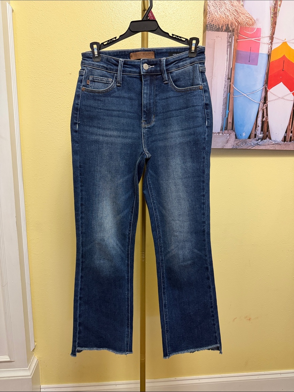 Judy Blue Medium Dark Blue Cropped Straight Jeans